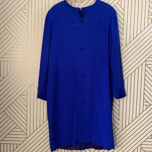 August Hale vintage 100% Silk long sleeve shift dress pleated front faux button